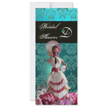 blue damask beach wedding - bridal shower monogram invitation