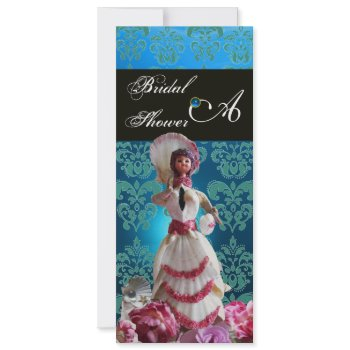 blue damask beach wedding - bridal shower monogram invitation