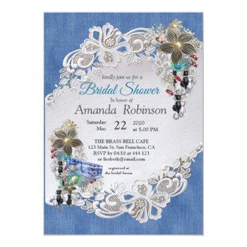 Blue Denim, Lace - Costume Jewelry Invitation Front View