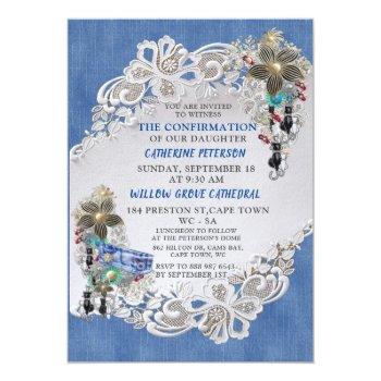 Blue Denim, Lace - Costume Jewelry Invitation Front View