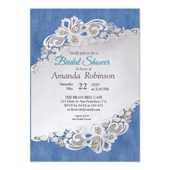 Blue Denim, Lace - Ivory Pearls Invitation Front View