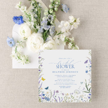 blue elegant wildflower floral bridal shower invitation