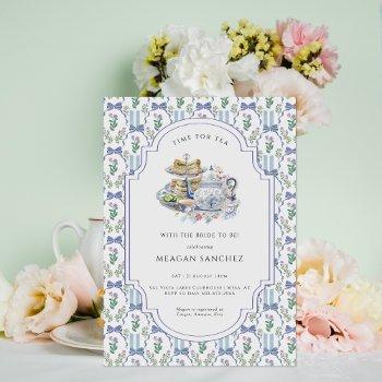 blue floral coquette tea party bridal shower invitation