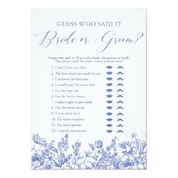 Blue Floral Guess Who Said It Bride Or Groom Game Invitation Front View