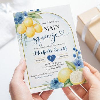 blue floral lemon main squeeze bridal shower invitation