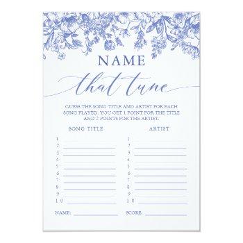 Blue Floral Name That Tune Bridal Shower Game Invitation Front View