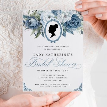 blue floral vintage bridal shower invitation