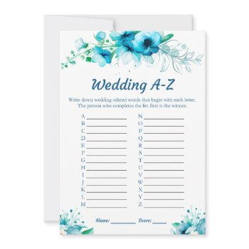 blue floral wedding a-z bridal shower game cards 