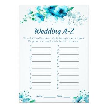 Blue Floral Wedding A-z Bridal Shower Game Cards Front View