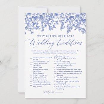 blue floral wedding traditions bridal shower game invitation