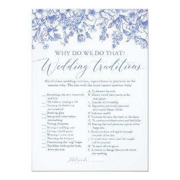 Blue Floral Wedding Traditions Bridal Shower Game Invitation Front View