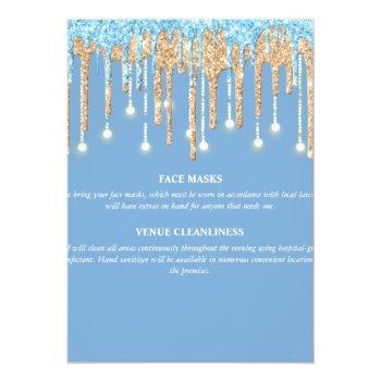 Blue Gold Glitter Diamond Bow Shimmer Lights  Invitation Front View