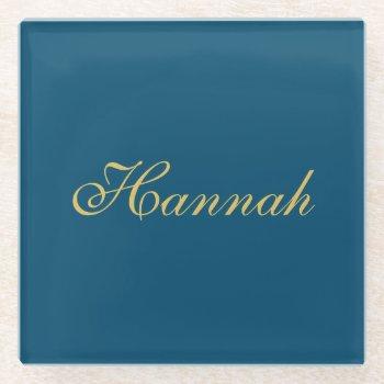 blue gold professional trendy minimalist name glass coaster