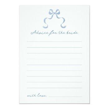 Blue Hand Drawn Bow Bridal Shower Advice Card Front View