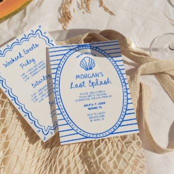 blue hand drawn last splash bachelorette invitation
