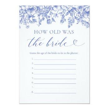 Blue How Old Was The Bride Bridal Shower Game Invitation Front View