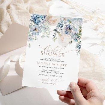 blue hydrangea & blush roses bridal shower invitation