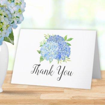 Blue Hydrangea Bouquet Floral Bridal Shower Thank You Card Front View