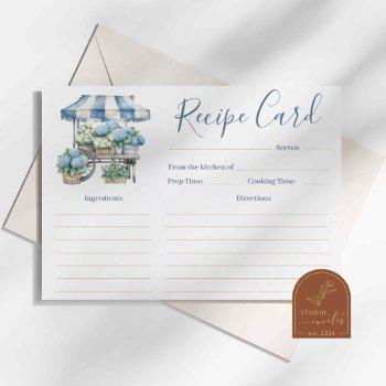 blue hydrangea bridal shower recipe card