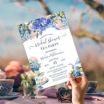 blue hydrangea bridal shower tea party  invitation