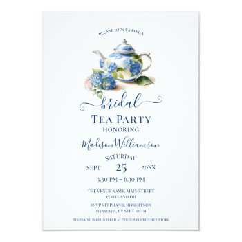Blue Hydrangea Bridal Tea Party Invitation Front View