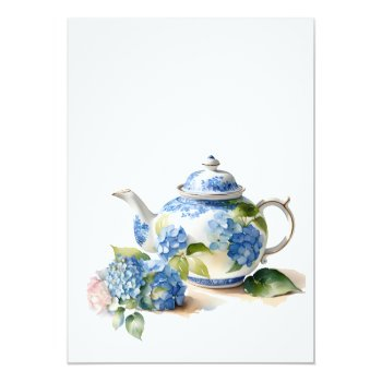 Blue Hydrangea Bridal Tea Party Invitation Front View