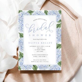 blue hydrangea flowers calligraphy bridal shower invitation