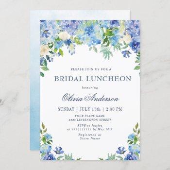 blue hydrangea greenery watercolor bridal luncheon invitation
