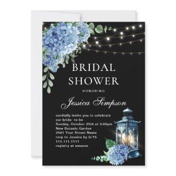 blue hydrangea lantern black boho bridal shower invitation