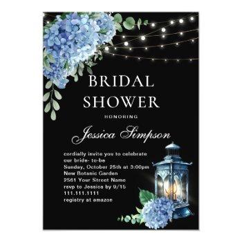 Blue Hydrangea Lantern Black Boho Front View