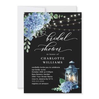 blue hydrangea lantern black boho bridal shower invitation