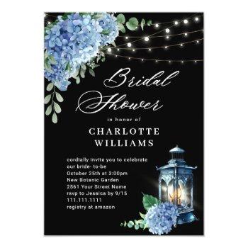 Blue Hydrangea Lantern Black Boho Front View