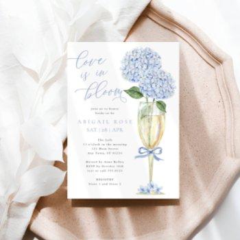 blue hydrangea love is in bloom bridal shower invitation