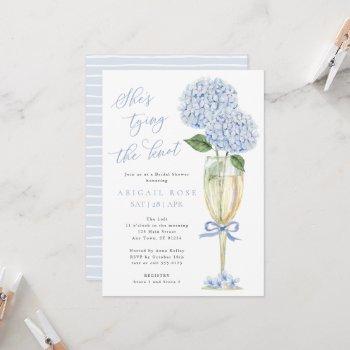 blue hydrangea she's tying the knot bridal shower invitation