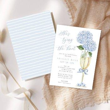 blue hydrangea she's tying the knot bridal shower invitation