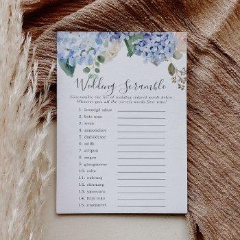 blue hydrangea wedding word scramble game card