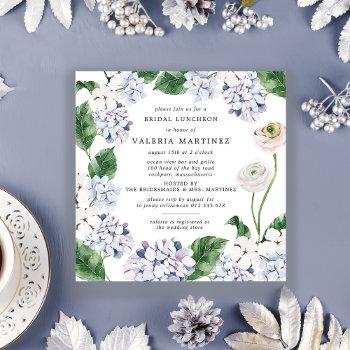 blue hydrangea white rose bridal luncheon square invitation