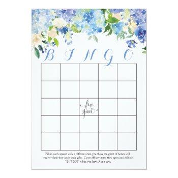 Blue Hydrangeas Floral Bridal Shower Bingo Cards Front View
