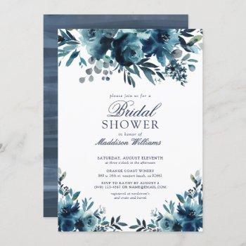 blue navy blue flowers rustic bridal shower invitation