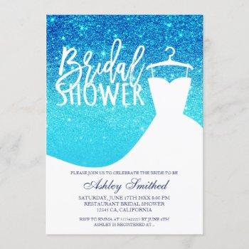 blue ocean glitter chic dress bridal shower invitation