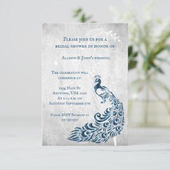 blue peacock leaf vine bridal shower invite