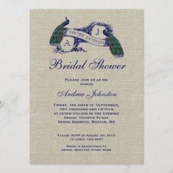 blue peacock rustic linen | bridal shower invitation