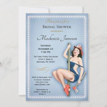 blue pin up bridal shower invitation retro