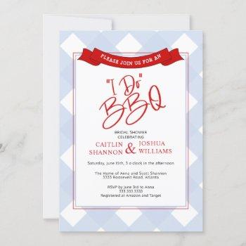 blue red plaid i do bbq bridal shower invitation