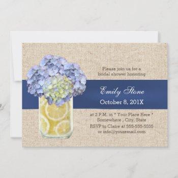 blue ribbon hydrangea & mason jar bridal shower invitation