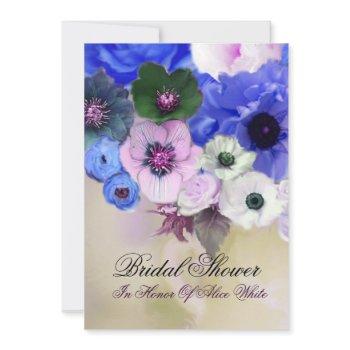 blue  roses and anemone flowers bridal shower invitation