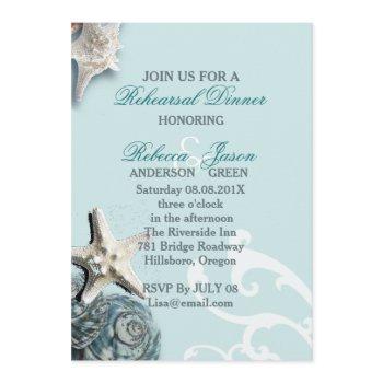 blue seashells beach wedding rehearsal dinner invitation
