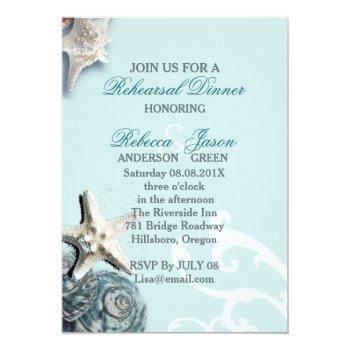 Blue Seashells Beach Wedding Rehearsal Dinner Invitation Front View