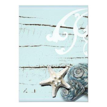 Blue Seashells Beach Wedding Rehearsal Dinner Invitation Front View
