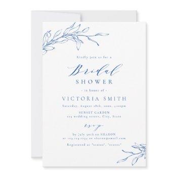 blue simple elegant botanical rustic bridal shower invitation